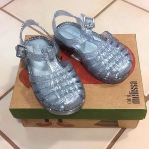 Mini Melissa toddler silver glitter fisherman sandals